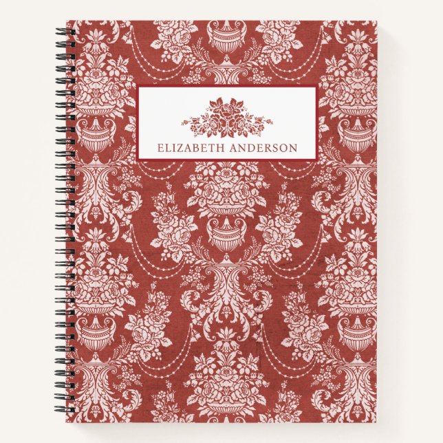 Elegant Red Vintage French Toile Notebook (Front)