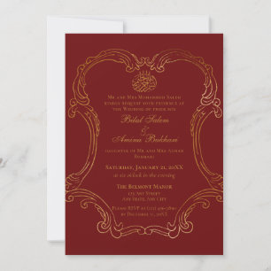 Elegant Red Vintage Gold Frame Islamic Wedding Invitation