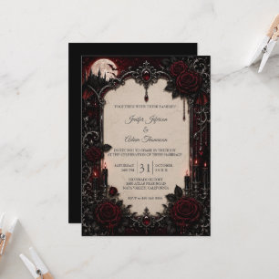 Elegant Red Vintage Gothic Wedding Invitation