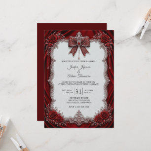 Elegant Red Vintage Lace Wedding Invitation