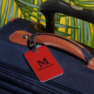 Elegant Red Vintage Leather Black Monogram Luggage Tag
