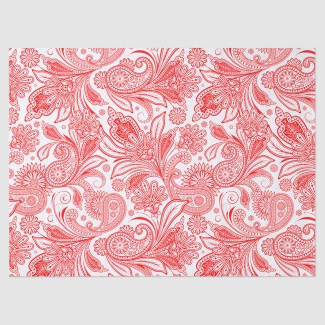 Elegant Red Vintage Paisley Pattern Tissue Paper (Front)