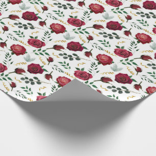 Elegant Red Vintage Roses Botanical Floral Holiday Wrapping Paper