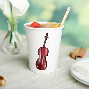 Elegant Red Violin Musical Instrument Paper Cups