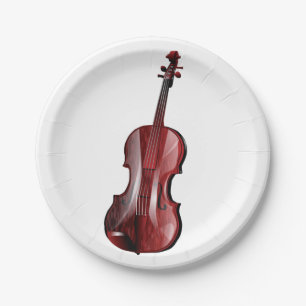Elegant Red Violin Musical Instrument Paper Plate