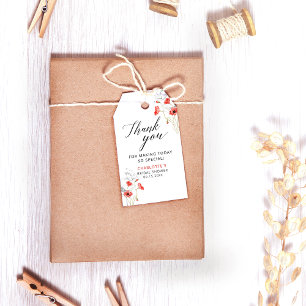 Elegant Red Watercolor Flowers Bridal Shower Gift Tags
