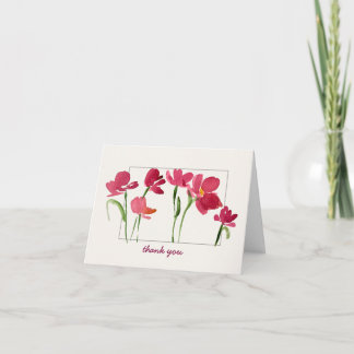 Elegant Red Watercolor Loose Floral Thank You  Card