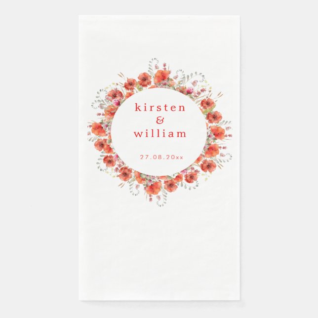 Elegant Red Watercolor Poppies - Wedding  Napkin (Front)