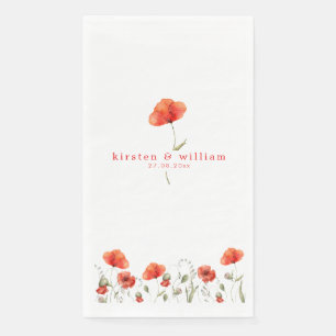 Elegant Red Watercolor Poppies - Wedding  Napkin