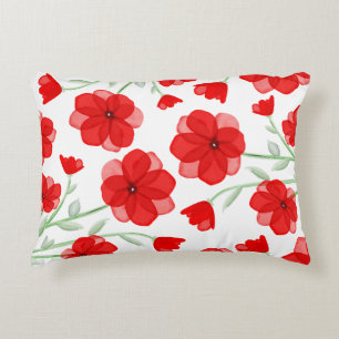 Elegant Red Watercolor Poppy Floral Pattern Decorative Cushion