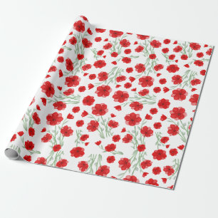 Elegant Red Watercolor Poppy Floral Pattern Wrapping Paper