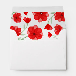 Elegant Red Watercolor Poppy Floral White Envelope
