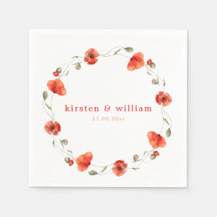 Elegant Red Watercolor Poppy Flower Wreath Napkin