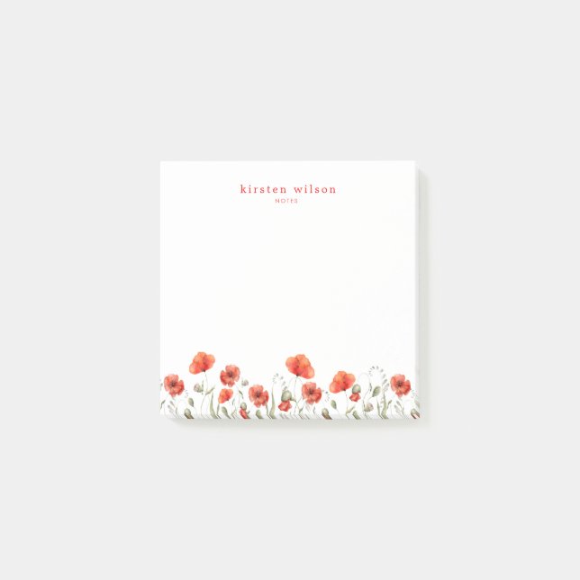 Elegant Red Watercolor Poppy Flowers Personalised  Post-it Notes (Front)