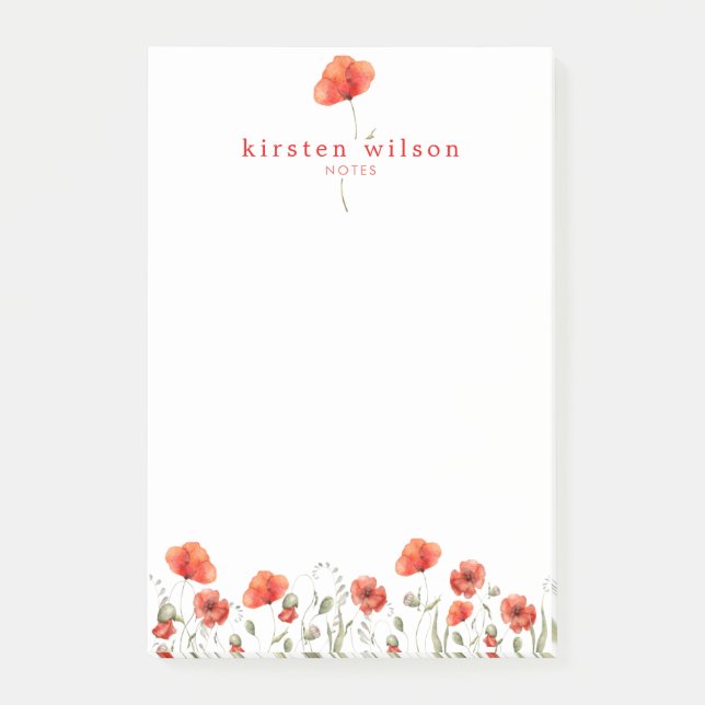 Elegant Red Watercolor Poppy Flowers Personalised  Post-it Notes (Front)