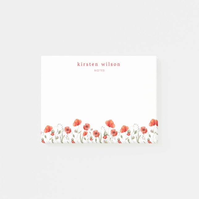 Elegant Red Watercolor Poppy Flowers Personalised  Post-it Notes (Front)