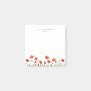 Elegant Red Watercolor Poppy Flowers Personalized  Post-it Notes