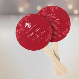 Elegant Red Wedding Program & Timeline Hand Fan