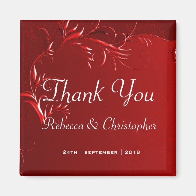 Elegant Red Wedding Thank You Magnet (Front)