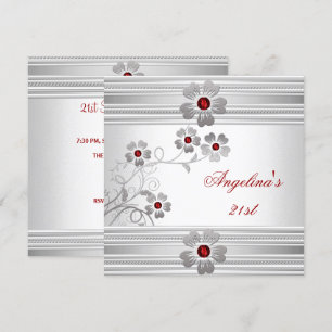 Elegant Red White 21st Birthday Party Flowers Invitation