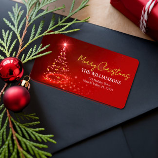 Elegant Red White and Gold Christmas Holiday Name  Label