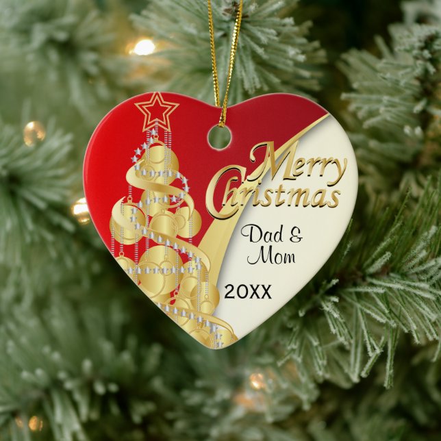 Elegant Red, White and Gold Christmas | Photo Ceramic Tree Decoration (Tree)
