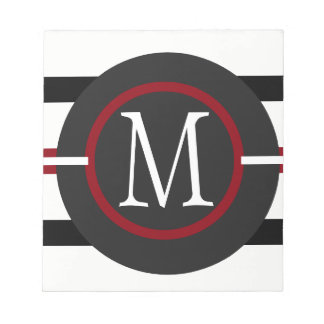 Elegant Red, White & Black Lines With Monogram Notepad