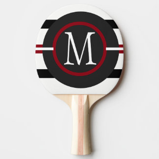 Elegant Red, White & Black Lines With Monogram Ping Pong Paddle