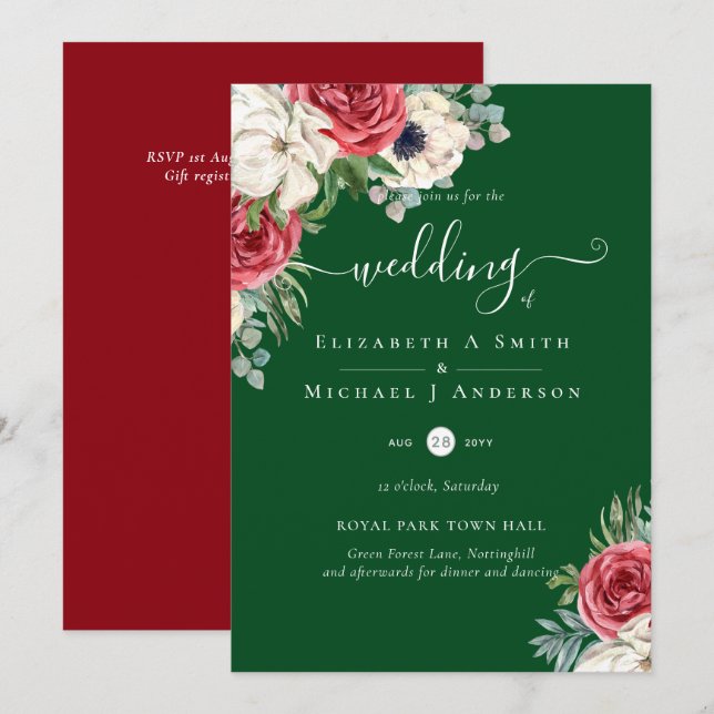 Elegant Red White Blue Floral Wedding Budget (Front/Back)