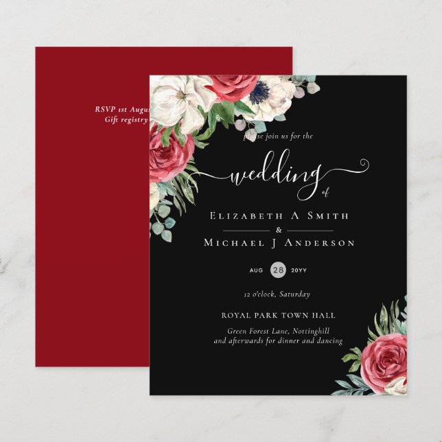 Elegant Red White Blue Floral Wedding Budget (Front/Back)