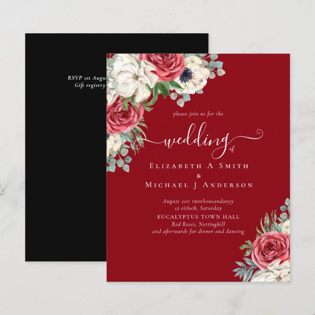 Elegant Red White Blue Floral Wedding Budget (Front/Back)