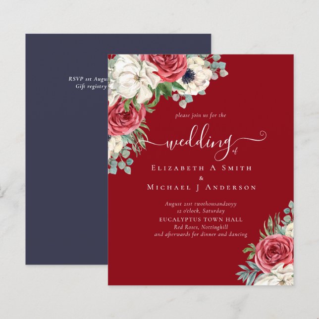 Elegant Red White Blue Floral Wedding Budget (Front/Back)