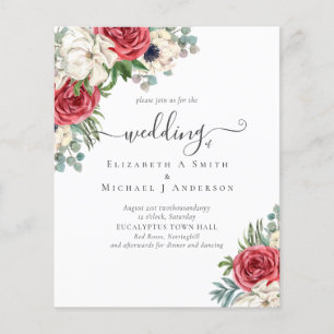 Elegant Red White Blue Floral Wedding Budget Flyer