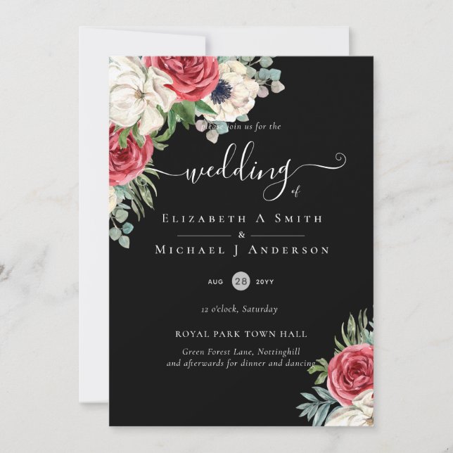 Elegant Red White Blue Floral Wedding Budget Invitation (Front)