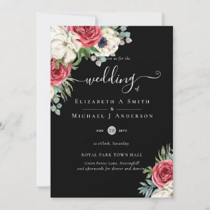 Elegant Red White Blue Floral Wedding Budget Invitation