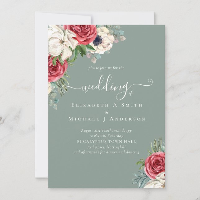 Elegant Red White Blue Floral Wedding Budget Invitation (Front)