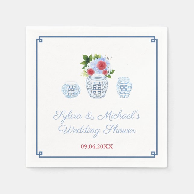 Elegant Red White Blue Floral Wedding Shower Party Napkin (Front)