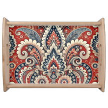 Elegant Red, White & Blue Paisley Floral Pattern