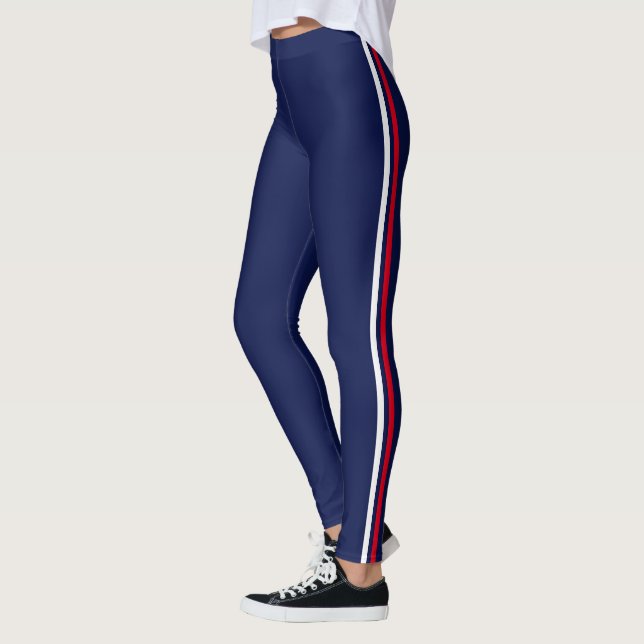 Elegant Red White Blue Striped  Leggings (Left)