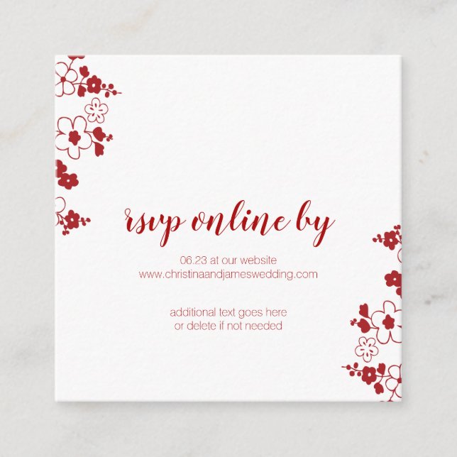 Elegant Red & White Cherry Blossom Wedding RSVP Enclosure Card (Front)