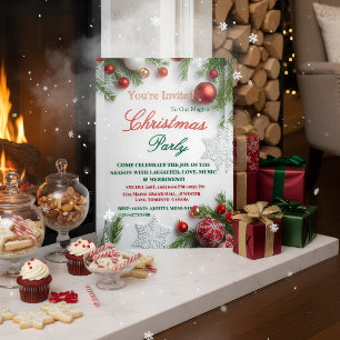 Elegant Red & White Christmas Party Invitation