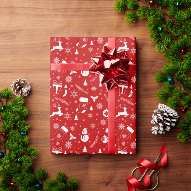 Elegant Red & White Christmas Pattern Wrapping Paper (Holiday Gift)