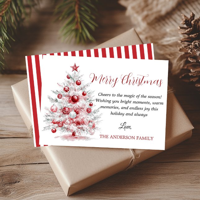 Elegant Red White Christmas Tree  Holiday Card (Elegant Christmas Tree Holiday Card)