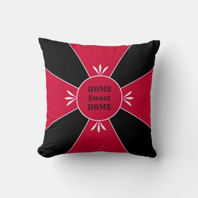 Elegant Red & White Cross on Black Cushion (Front)