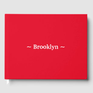 Elegant red white custom name text monogram guest book