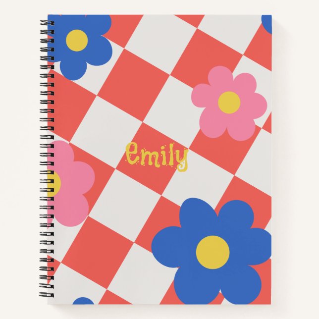 Elegant Red &white cute flowers personalised name Notebook (Front)