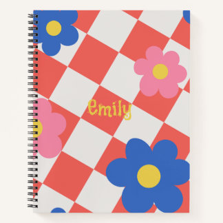 Elegant Red &white cute flowers personalized name Notebook