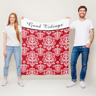 Elegant Red White Damask Pattern   Good Tidings Fleece Blanket