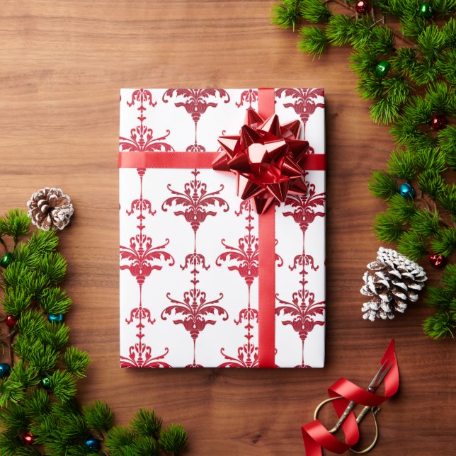 Elegant Red White Fancy Pattern Holiday Wrapping Paper (Holiday Gift)