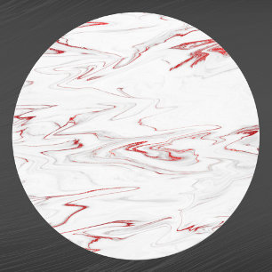 Elegant Red White Faux Marble Classic Round Sticker